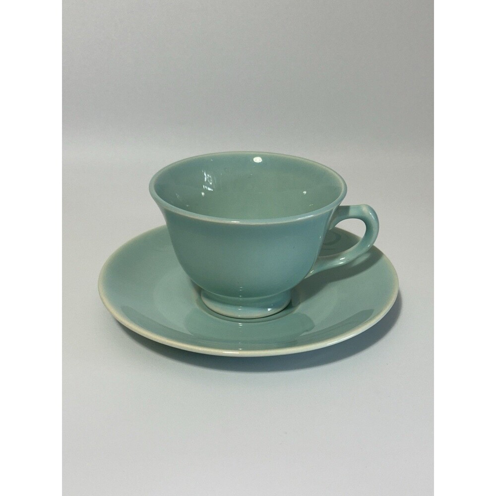 Vintage 1948 Luray Tea Cup And Saucer Surf Green Set Teal